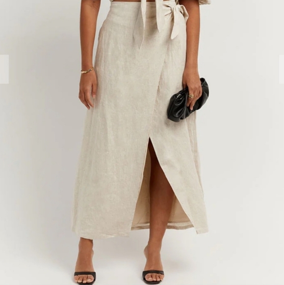 DISSH Hallie Natural Linen Wrap Skirt Beige Size US 4 Old Money Neutral Beige - Picture 12 of 13